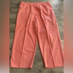 Linen Pants Womens 32W Plus Pull On Elastic Waist Pockets Wide leg Ankle 44x31